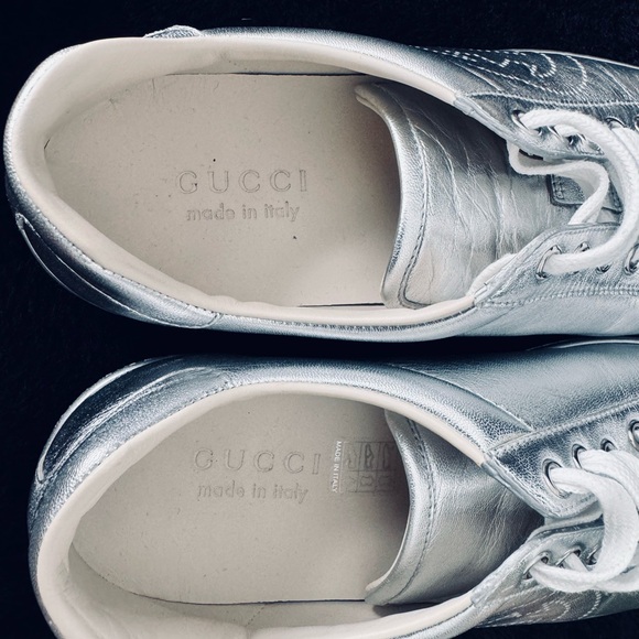 Authentic Gucci silver leather sneakers men’s 6 1/2, women’s 40. - Picture 2 of 7